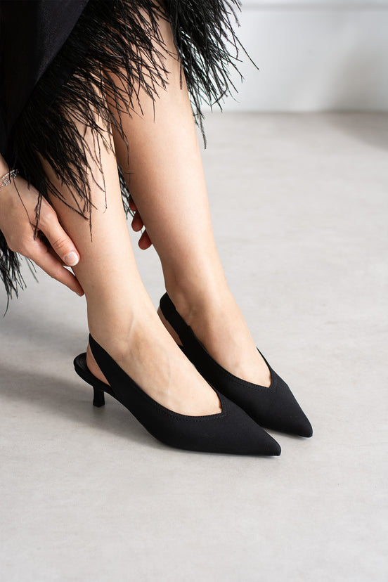 Vaghessa Zenya Siyah Arka Açık Kalın Lastikli Slingback