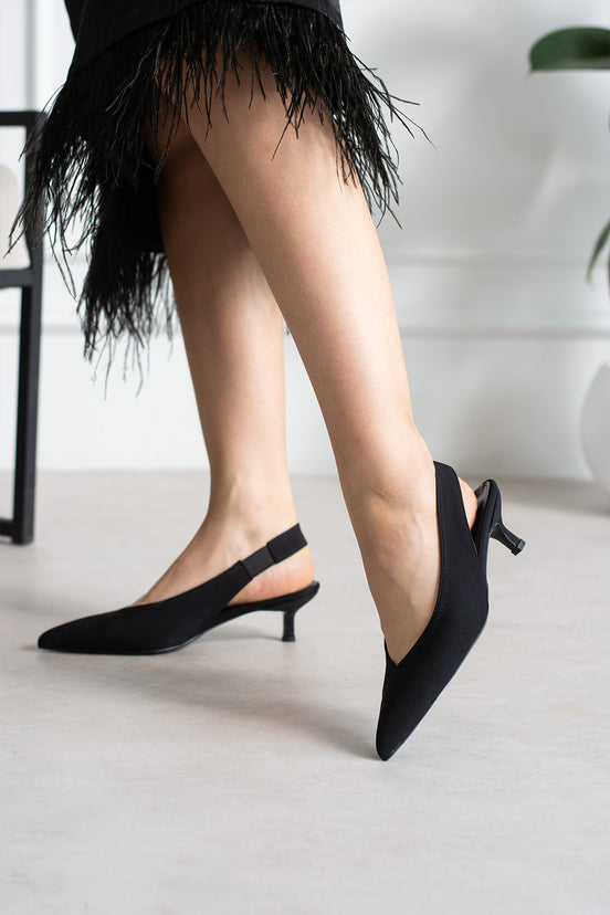 Vaghessa Zenya Siyah Arka Açık Kalın Lastikli Slingback